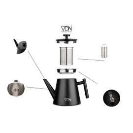 VDN Teapot with Strainer Insert - Teapot Thermal Double Walled - Teapot with Strainer Made of 304 Stainless Steel - Tea Pot 100% Drip Free - 904