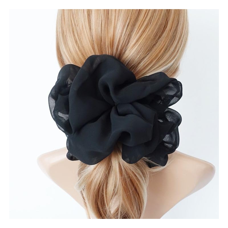 Plain Chiffon Elasticated Scrunchie Hair Bobble Bun Under Hijab Volumiser