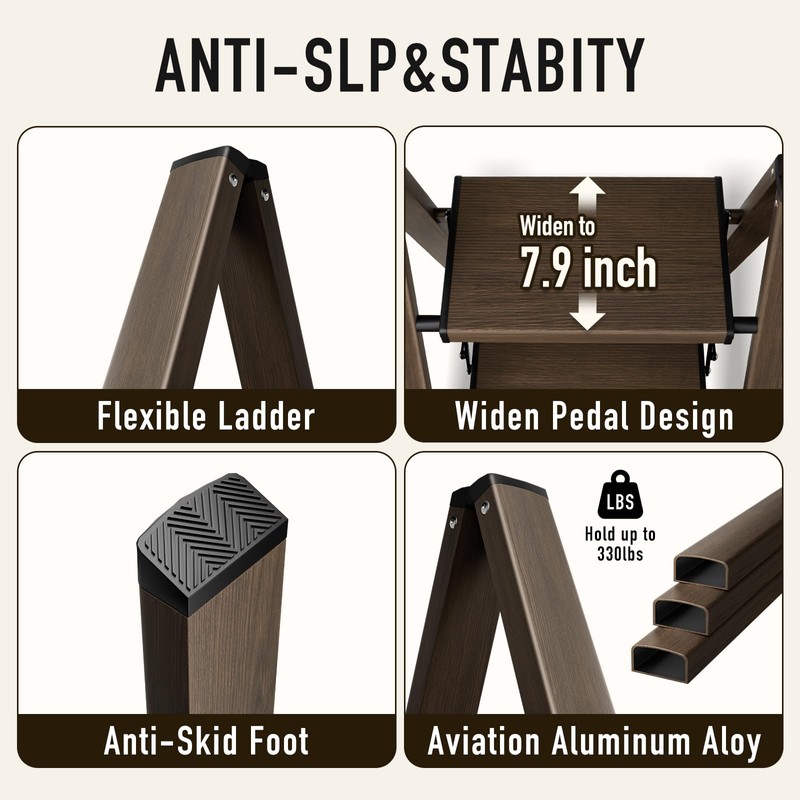 Mayi Plus 2 Step Ladder,Aluminum Folding Step Stool for Adults,Step