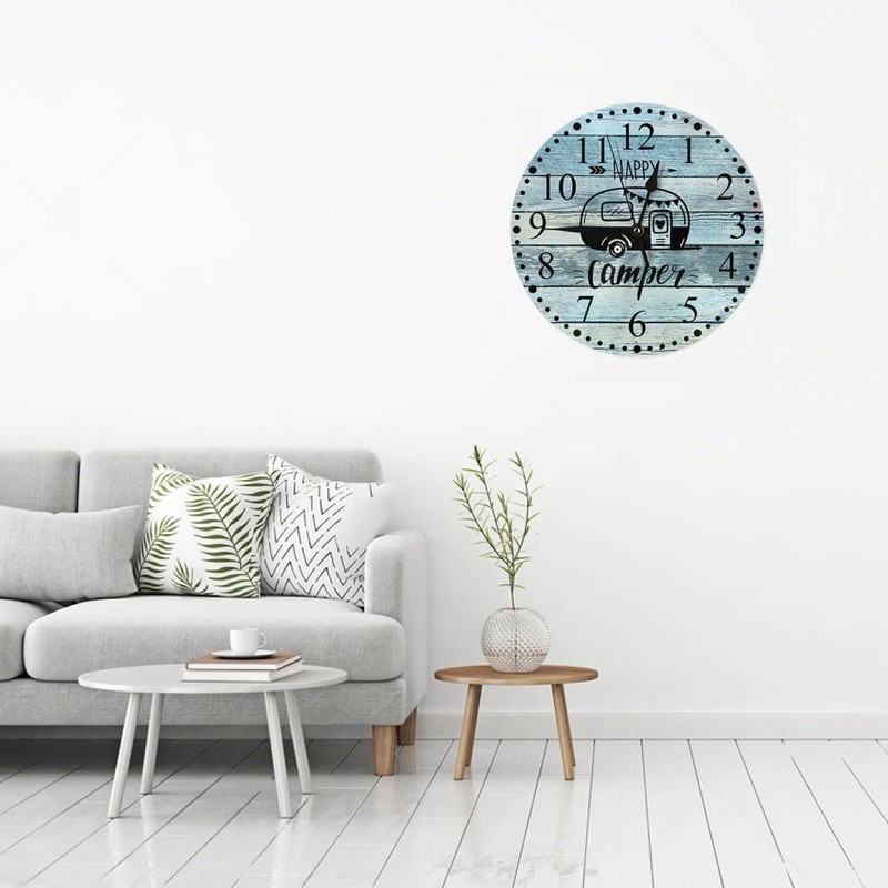 KEEPSUPER Clock Happy Camper Wall Clock 10 Inch Battery Operated