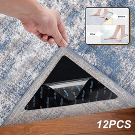 Hibate 12 PCS Rug Tape, Non Slip Carpet Tape for Area Rugs Double Sided Rug Grippers Stickers for Hardwood Floors and Tiles