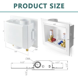 Washing Machine (Laundry) Outlet Box, Center Drain/Side Drain, Niikappu 1/2 Inch Pex-A Inlet x 3/4 Inch MHT Outlet Connection, with Copper Water Hammer Arrestor(WM013)