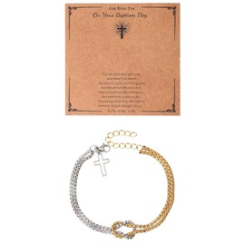 Todu Cross Pendant Bracelet Stainless Steel Double Chain Bracelet Punk Cool For Men Women Fashion Jewelry Gift（Gold+Silver）