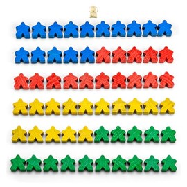 Waldfelsen® 16mm Wooden Meeple Fits Carcassonne (60 Pieces in 4 Colours)