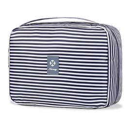 Travel Hanging Toiletry Wash Bag Makeup Cosmetic Organizer for Women Waterproof (Blue Stripe)