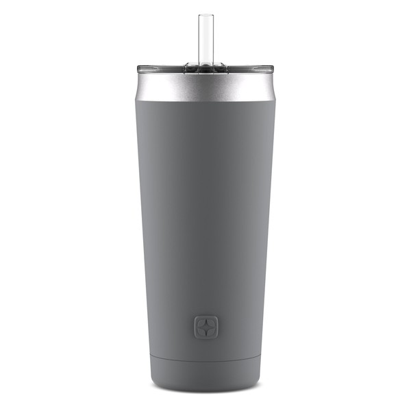 Ello Beacon Vacuum Insulated Stainless Steel Tumbler with Optional Straw, 24 oz, Grey