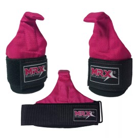 MRX Weight Lifting Metal Hooks Gym Training Deadlift Wrist Support Grips Straps Wrap - Metal Hook Pink