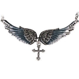 Szxc Womens Guardian Angel Wings Cross Adjustable Choker Necklace - Women Ladies Biker Jewelry - 18"+2"