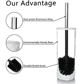 Indecor Home White Floral Design Resin Toilet Bowl Holder and Brush Set,Stylish Bathroom Cleaning Tool with Durable Bristles, Compact and Functional