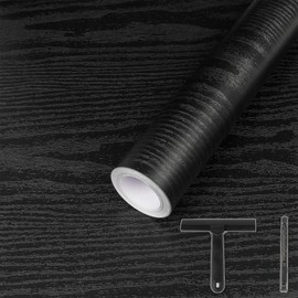 Abyssaly 17.7" x 118" Black Wood Grain Contact Paper Peel and Stick Wallpaper Wooden Look Self-Adhesive Thicken Wall Paper Vinyl for Kitchen Countertops Cabinet Shelf with Scraper, Paper Cutter