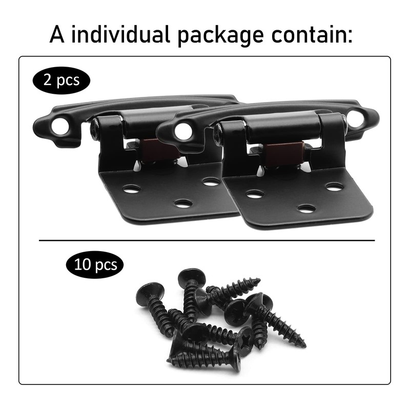Matte Black 1/2" Overlay Cabinet Hinges, 6 Pack (3 Pairs)