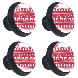 LRCCJS Christmas Tree White Animal Deer Snowflake Red 4Pcs Black Drawer Handles Clear Cabinet Handles ABS Glass Drawer Pulls with Screws Hardware for Bathroom, Kitchen and Furniture