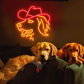 ZLOOREE Golden Retriever Neon Signs for Wall Decor, Cute Dog with Cowboy Hat Led Light Up Sign for Pet Shop Bedroom Home Party Decor, Dimmable Animal LED Sign for Birthday Christmas Gifts