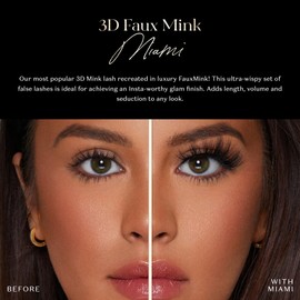 Lilly Lashes 3D Miami Faux Mink Strip Eyelashes, False Eyelashes Dramatic Look, Reusable False Lashes, Fake Lashes Pack, Lash Strips with Luxury Silk Like Fibers, No Lash Glue Included