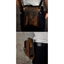 Le'aokuu Herren Echtes Leder Schultertasche Umhängetasche Hüfttasche Handy Tasche Messenger Bag 6402 (6402 Dunkebraun)