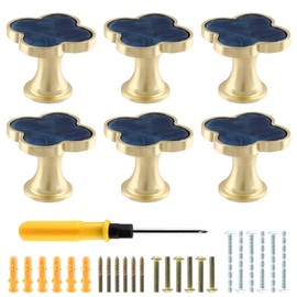 6 Pack Clover Cabinet Knobs Zinc Alloy Single Hole Pulls,Four-Leaf Clover Drawer Handles for Dresser,Wardrobe,Vanity(6pcs,Blue)