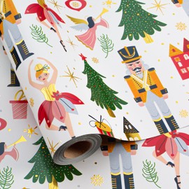 Burymento Christmas Wrapping Paper, White Nutcracker Gold Foil, Christmas Tree Design Gift Wrapping Paper (30 Inch X 100 Feet)