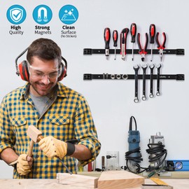 Rechabite 6 Pieces 18" Magnetic Tool Holder Strip, Black Magnet Bar, Metal Tool Organizer Rack for Garage Organization, Easy To Install in Workshop, Mounting Screws Included