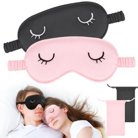 2 Pieces Silk Adult Eye Mask Sleeping Mask Women Comfortable Sleeping Mask Women Men Light Blocking Night Mask with Storage Bag (Large)