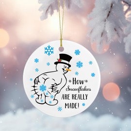 Thyle Funny Christmas Ornaments for Adults How Snowflakes are Really Made Ceramic Snowman Ornaments Stocking Stuffer Gift with Box White Elephant Exchange Ideas