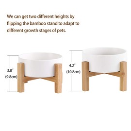 White Ceramic Elevated Raised Cat Bowls,Cat Food Dish with Stand, Raised Cat Food or Water Bowls Anti Vomiting,Pet Bowl with Anti Slip Rubber pad,Stress Free for Cats and Small Dogs（400ML/13.5OZ