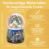 Snow globe Christmas music box, winter hut, base Christmas market