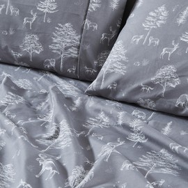 Twin Size Microfiber Sheet Set - Lodge Decor 3-Piece Bed Sheets - Ultra-Soft and Smooth Brushed Microfiber Woodland Decor Bedding (Twin, Wild Acres - Grey)