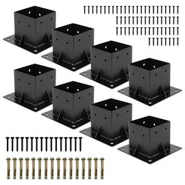 Rasugarlary 4x4 Post Base 8 Pcs, Deck Post Anchor Base (Inner 3.6"x3.6") Black Powder Coated Post Bracket Wood Fence Pergola Brackets for Mailbox Railing Porch…