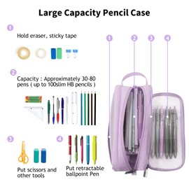 VIC VSEE Estuche de malla para lápices, estuche transparente multiusos, bonito estuche de maquillaje de gran capacidad, bolsa de viaje, oficina, escuela, regalo para adultos, adolescentes, niñas, niños, morado