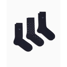Emporio Armani Intimates Men's 3 Pack Crew Socks, Eagle/Blue/Blue, One Size