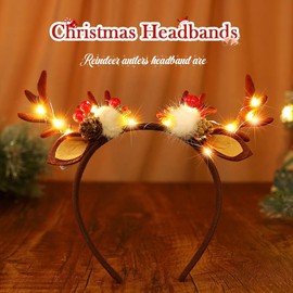 Reaky Light Up Reindeer Antlers Headband Led Christmas Headbands Deer Antlers Hairband Christmas Accessories for Women
