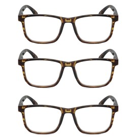 Calabria R861 3 Pack Reading Glasses +1.75 Tortoise Havana Crystal Men Women Trendy Eyeglass Fashion Readers w/Zipper Case