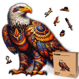 LEOGOR Wood Puzzles Adult Jigsaw - Exquisite Wooden Bald Eagle Puzzles for Adults, Unique Animal-Shaped and Native-Inspired Creative Colorful Mosaic, 200 Pieces, Medium 13.5'' x 13''