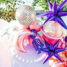 PartyWoo Purple Star Balloons - 6 One-Piece 14-Pointed Starburst, 22 Inch Explosion With Ribbon, Point Foil, Large Mylar for Party Decorations