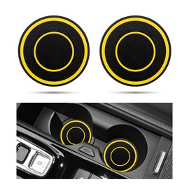povtii 2 PCS Car Cup Holder Coasters, 2.75 Inch Diameter Dustproof Auto Cup Holder Insert Coaster, Universal Anti-Slip Drink Cup Mat for Most Vehicles, Interior Car Accessories (Yellow)