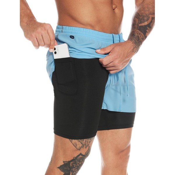 MOVEUP Men's 2 in 1 Shorts, Quick-Drying Running Shorts with