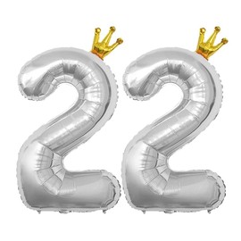 40 Inch Silver Crown Number 22 Balloons, 22th Large Foil Helium Balloons, Gold 22th Celebration Decor Happy 22th Birthday Party,22th Birthday Party Decoration Wedding Anniversary Events Supplies