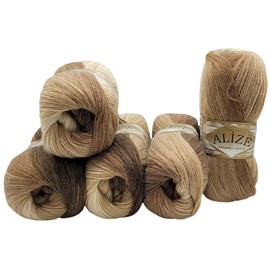 5 x 100 g Knitting Wool Angora Gold Multicoloured with Colour Gradient, 500 g Knitting Yarn with 20% Wool Content (Brown Beige 6779)