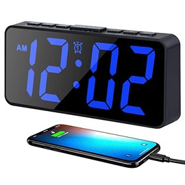 7.5 in Digital Alarm Clock for Bedrooms, Bedside Clock with 0-100% Adjustable Brightness Dimmer, Snooze, Adjustable Volume, 12/24Hr, Easy to Set, Compact Desk Clock for Bedroom