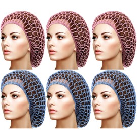 Geyoga 6 Pieces Hair Net Snoods for Women Sleeping Mesh Soft Rayon Knit Crochet Hairnet Long Short Curls Hair Cover Accessory (Pink, Blue)
