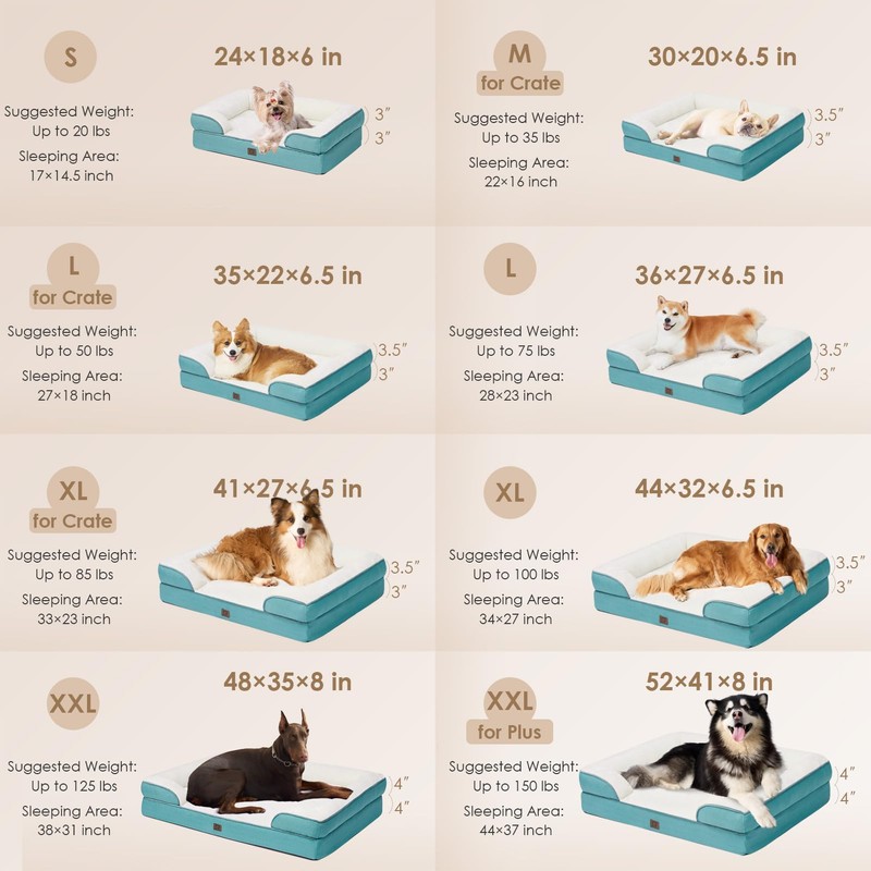 EHEYCIGA EHEYCIGA Orthopedic Dog Bed, Waterproof Memory Foam, Turquoise Blue,