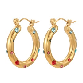 18K gold-plated pure stainless steel Huggie earrings paired with shiny cubic geometric pearl star Hoop women's earrings, Stainless Steel, Moissanite