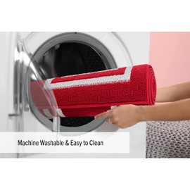 Nautica – Runner Rug | Indoor Runners for Hallways and Entry Rugs| Non-Slip and Non-Skid Entry and Kitchen Door Mat| Machine Washable Entryway Carpet Rugs | 26” x 96” | Double Border Red