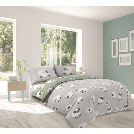 Grey Fluffy Sheep Single Duvet Cover Set Reversible PolyCotton Bedding (GREY, Single)
