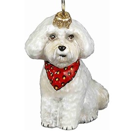 Joy to the World Bichon Frise Puppy with Bandana Polish Glass Christmas Ornament Decoration New