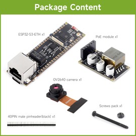 Waveshare ESP32-S3 ETH Development Board, 10/100Mbps RJ45 Ethernet Port, W-Fi & Blue-T Support, 240MHz Dual Core Processor, Onboard Type-C Port and TF Card Slot, OV2640 Camera+PoE Module