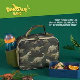 WAWSAM Tarnung Dinosaurier Lunch Taschen- Dinosaurier Thermotasche für Jungen Kinder Schule Grün Camo Kühltaschen mit Griff für Lebensmittel Bento Box Schlange Kindertagesstätte Reise Picknick