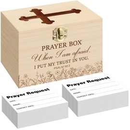 CroBlissful Prayer Request Box with 100 Pcs Prayer Cards 6.3 x 4.3 x 4 Inches Wooden Distressed Request Box for Easter First Communion Christian Gifts