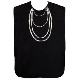 Frenchie Mini Couture Ladies Waterproof Adult Bib, Black with White Pearl Embroidery