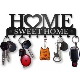 Key Holder Wall Mount Key Rack with 10 Key Hooks,Black Metal Key Hook,Home Decorative Key Hanger for Front Door, RV, Hallway, Bedroom, Office, Entryway, Garage, Camper